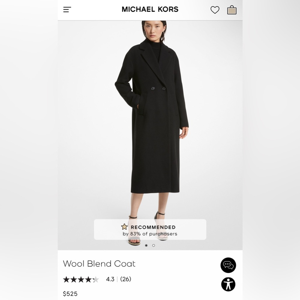 Michael Kors Black Wool Blend Long Coat